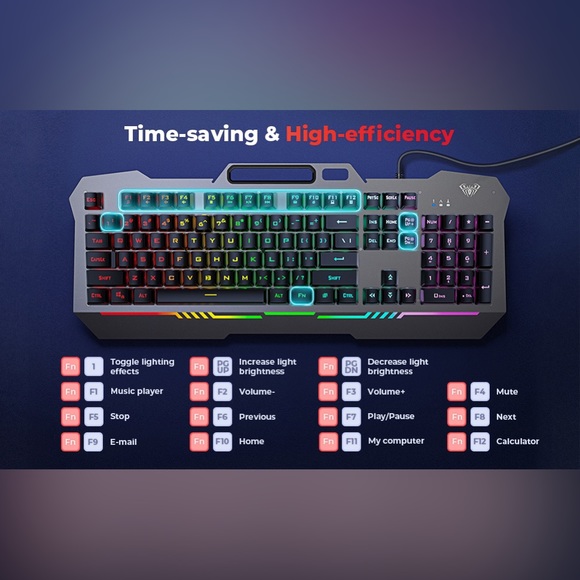 RGB Backlit Gaming Keyboard Mouse Combo, Wired Gaming Set - Picture 3 of 7